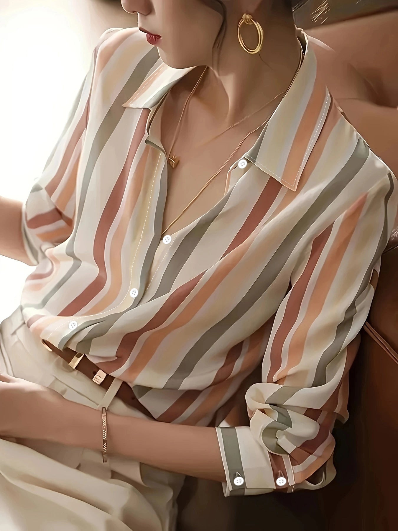 Lía – Camisa fluida de rayas verticales