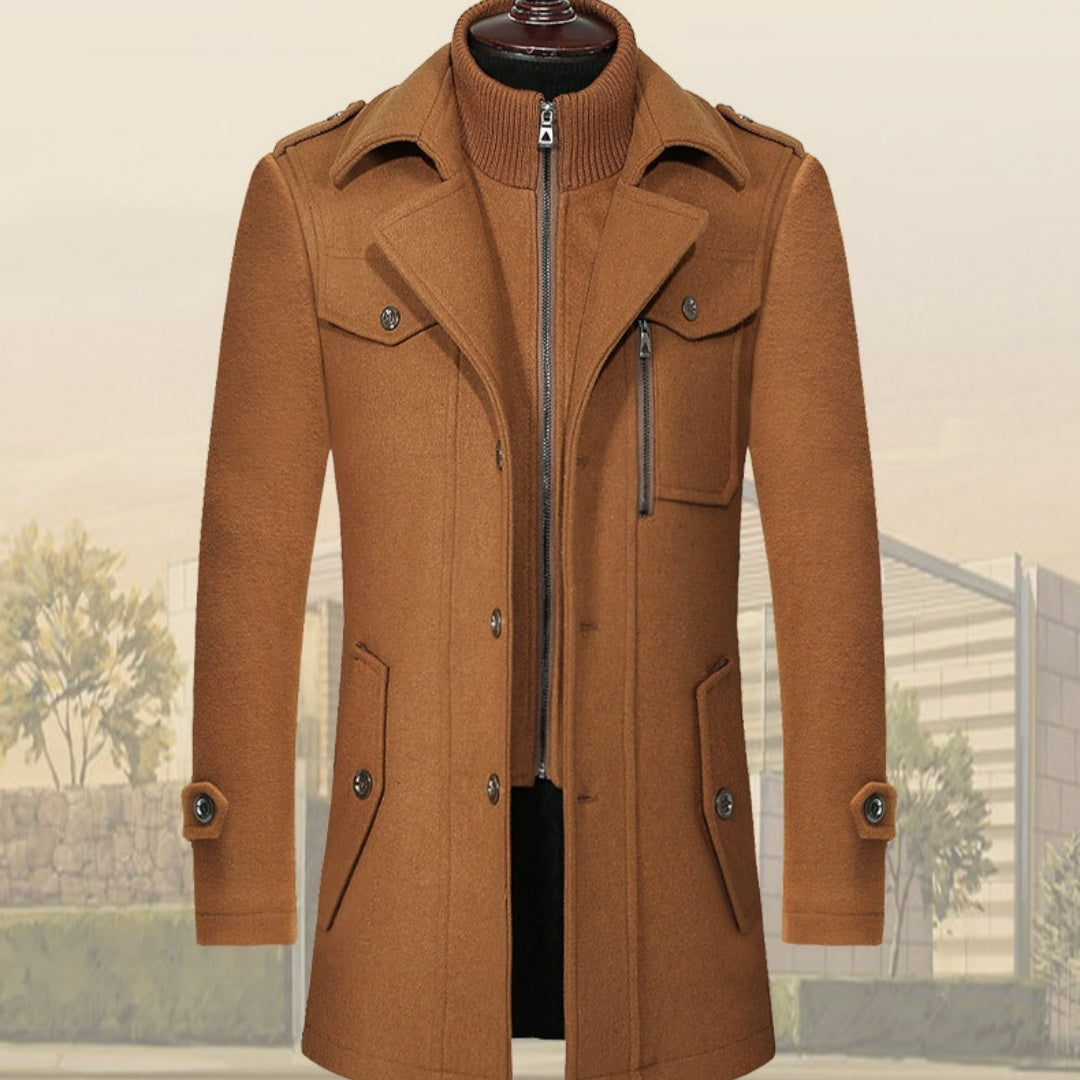 Marco - Abrigo de invierno estructurado con cremallera y solapas para hombre