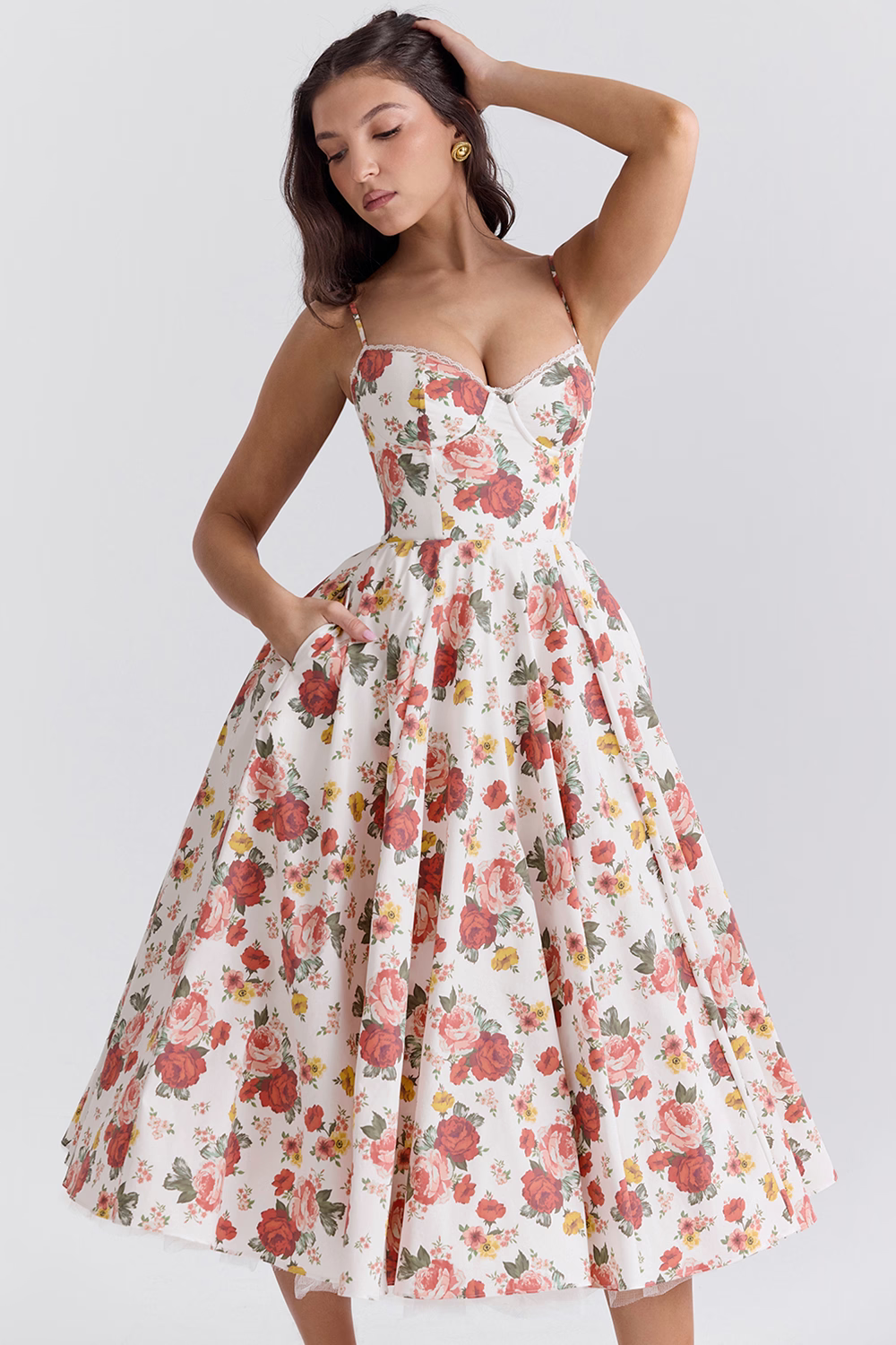 Claudia – Vestido Midi con Corset y Falda Evasé para Mujer