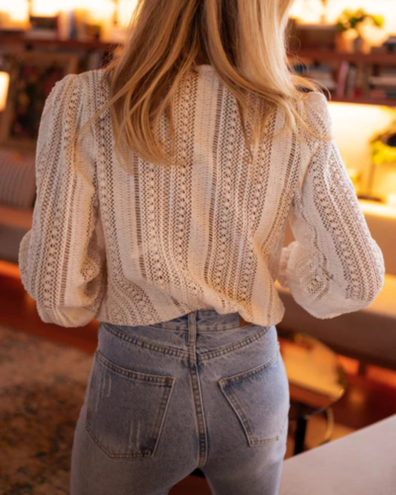 Sofia - Blusa de encaje crochet con escote en V y mangas largas mujer