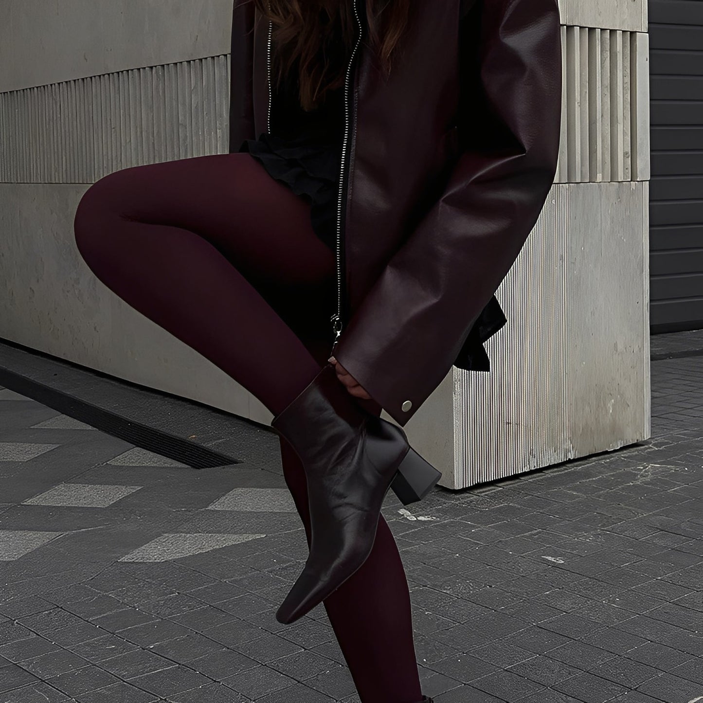 Nora - Chaqueta de cuero con cremallera y cuello amplio mujer