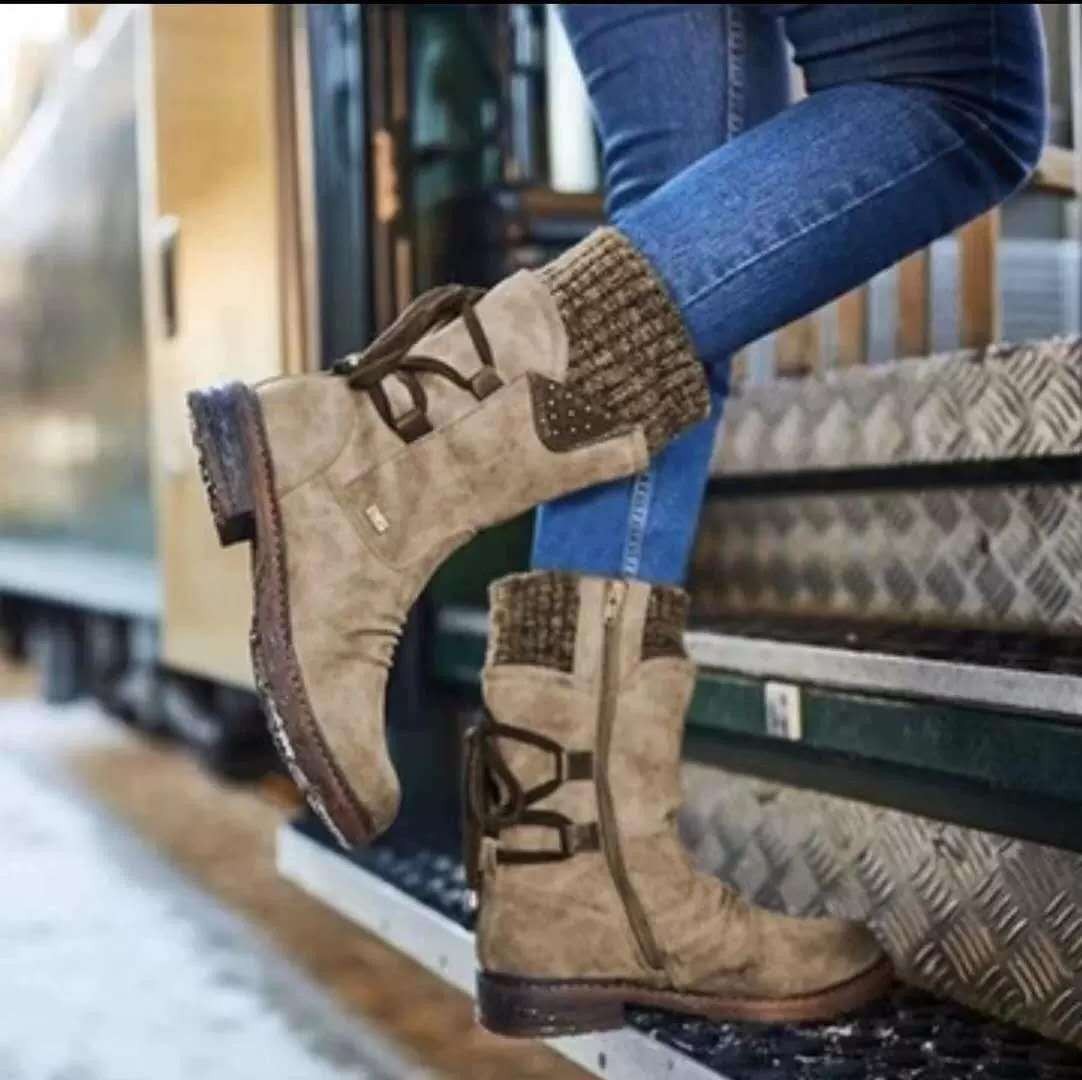 Alba - Botas altas de invierno con forro cálido y detalles tejidos