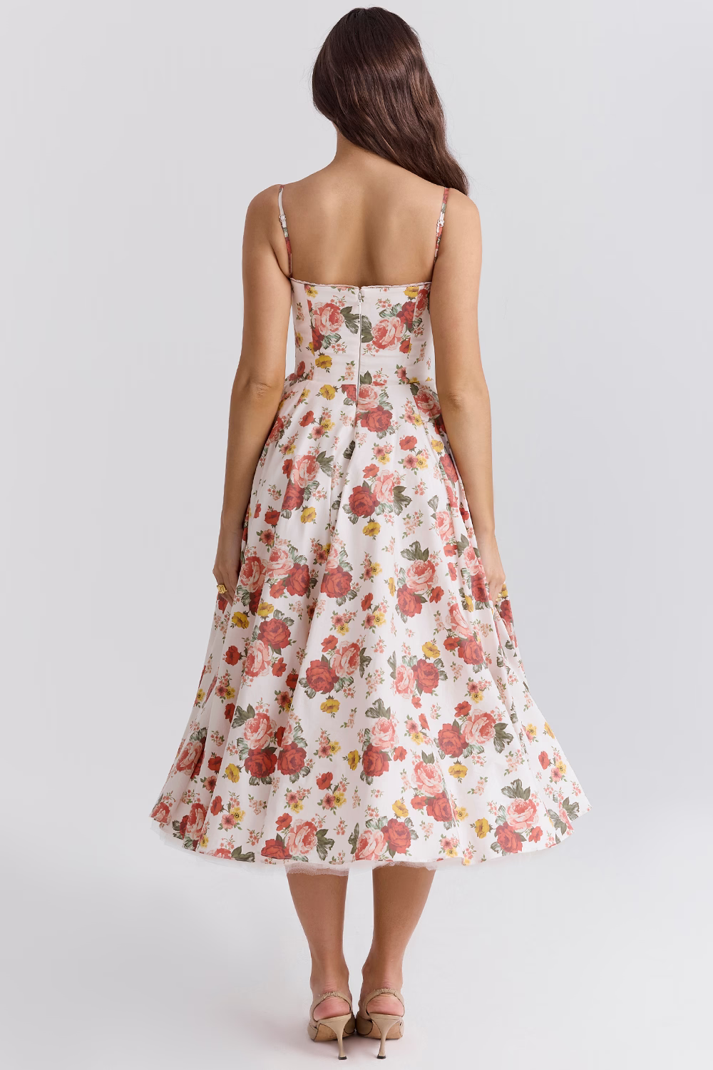 Claudia – Vestido Midi con Corset y Falda Evasé para Mujer