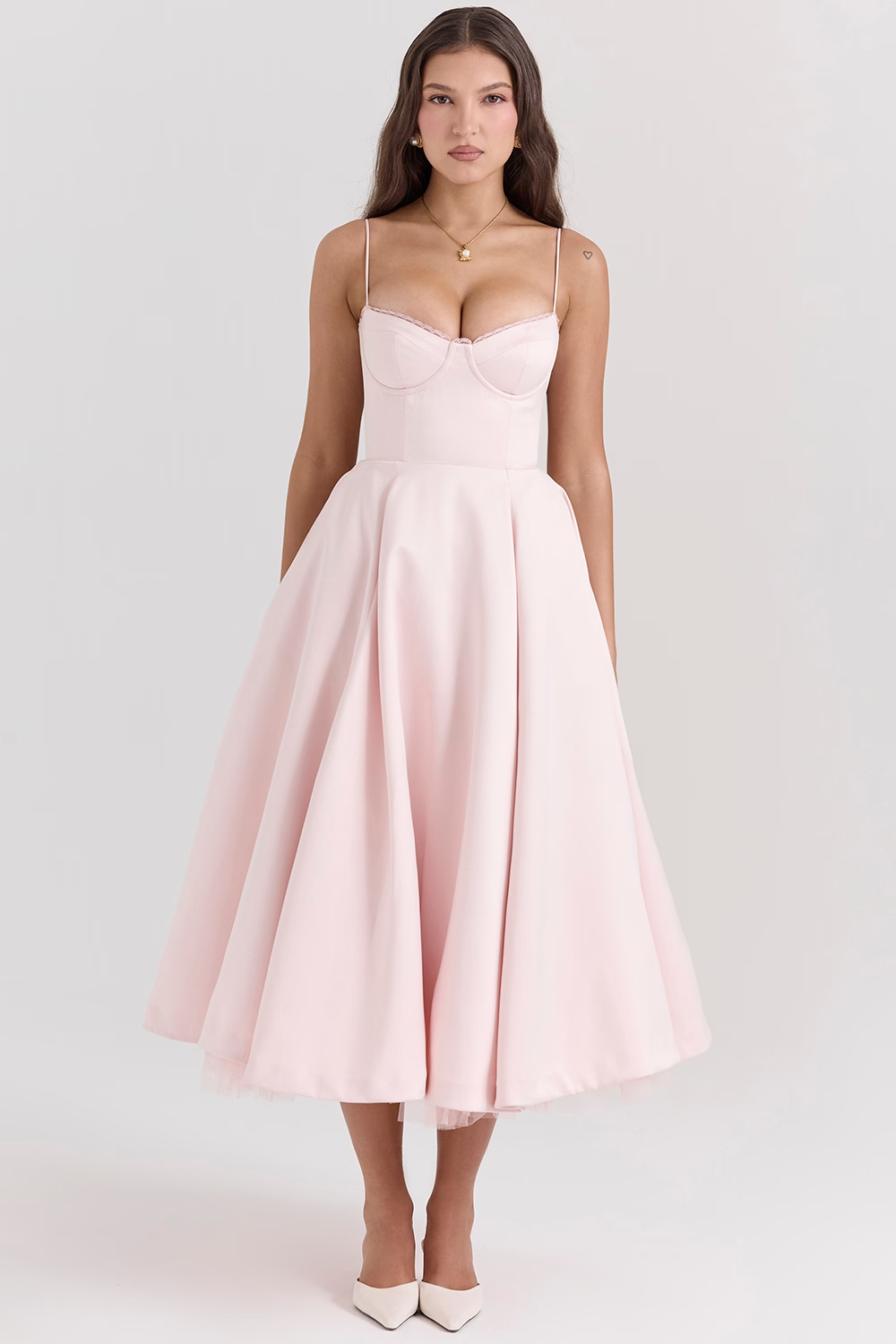 Claudia – Vestido Midi con Corset y Falda Evasé para Mujer