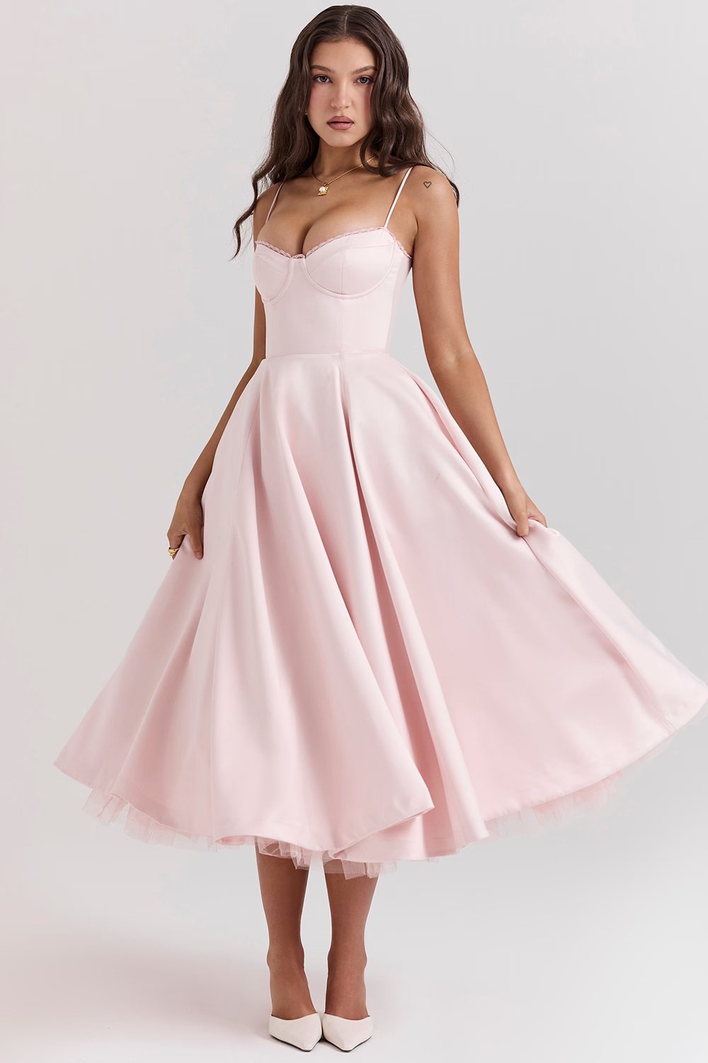 Claudia – Vestido Midi con Corset y Falda Evasé para Mujer