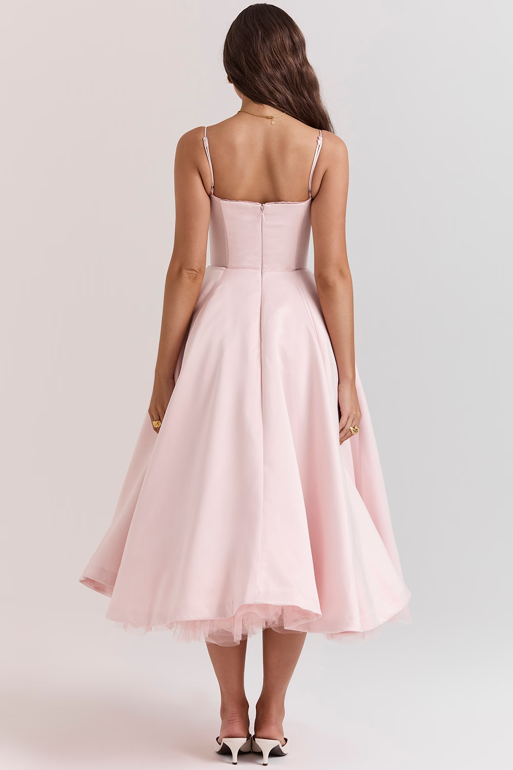 Claudia – Vestido Midi con Corset y Falda Evasé para Mujer
