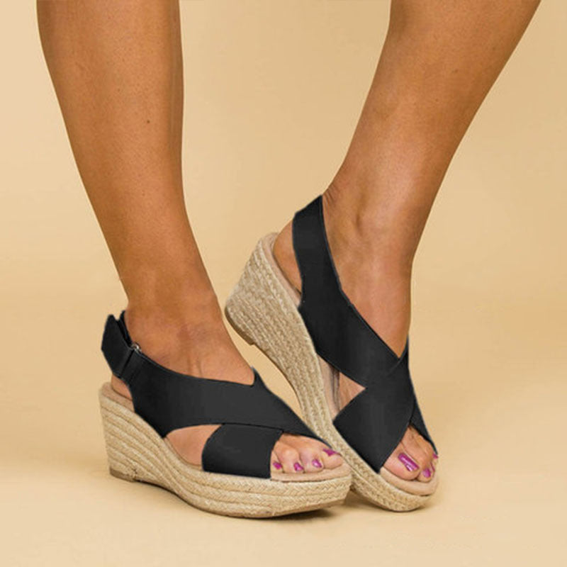 Nerea – Sandalias ortopédicas con plataforma de esparto y diseño cruzado