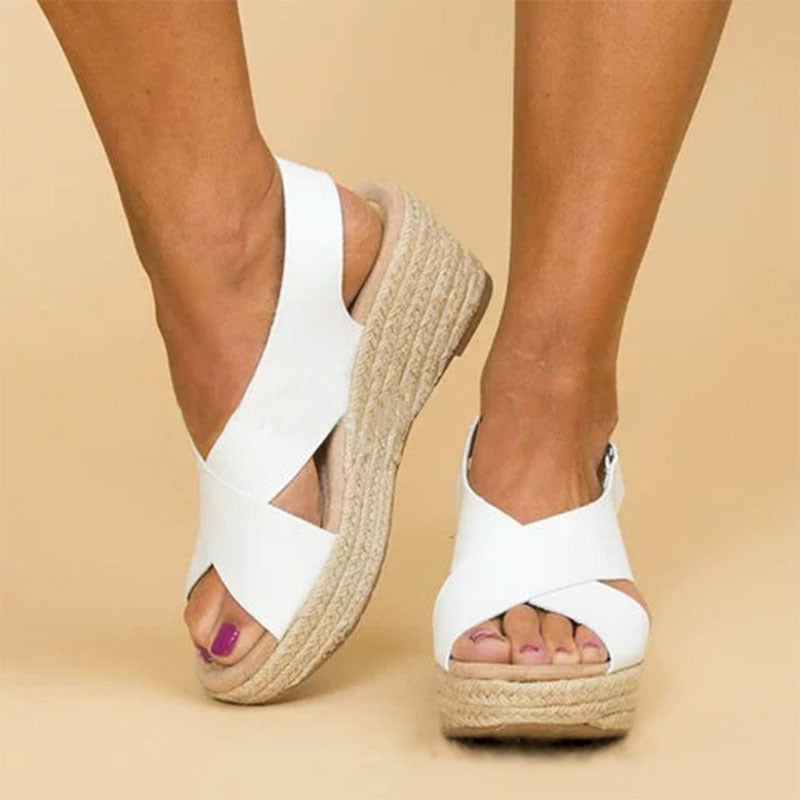 Nerea – Sandalias ortopédicas con plataforma de esparto y diseño cruzado