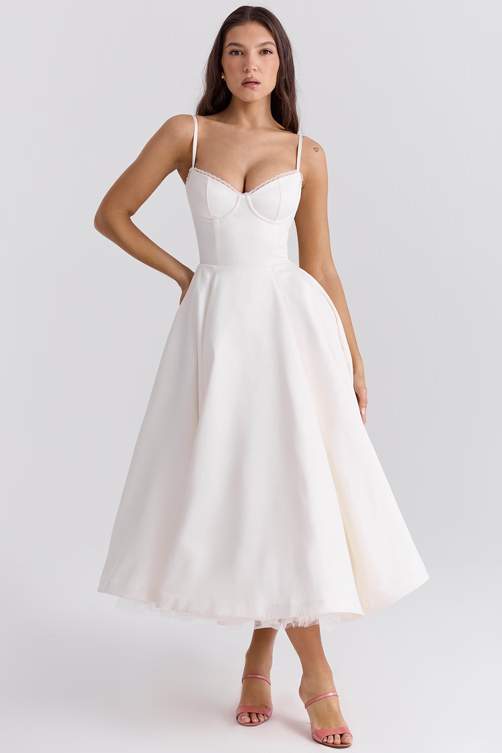 Claudia – Vestido Midi con Corset y Falda Evasé para Mujer