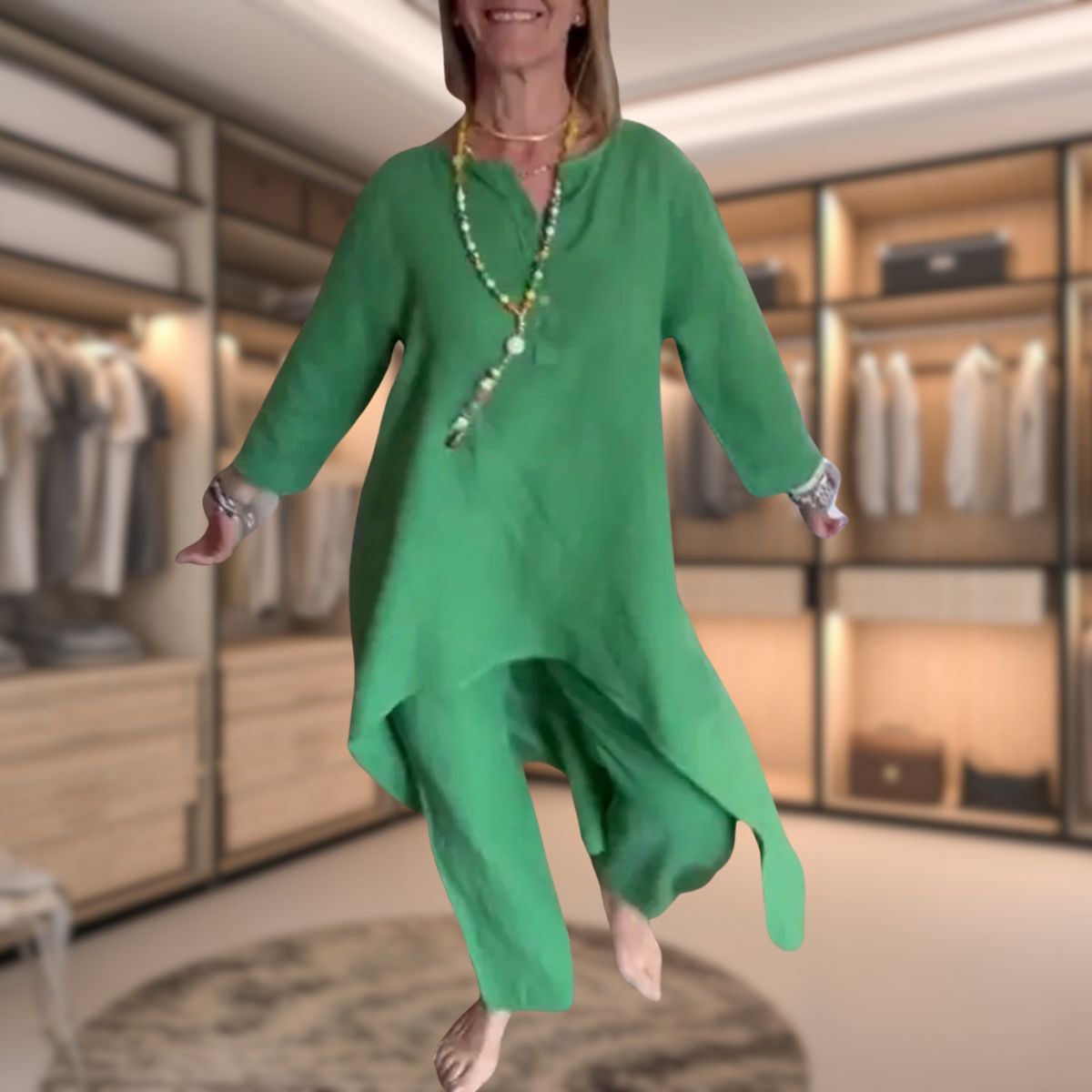 Elena - Conjunto de mujer con blusa larga asimétrica y pantalón ancho