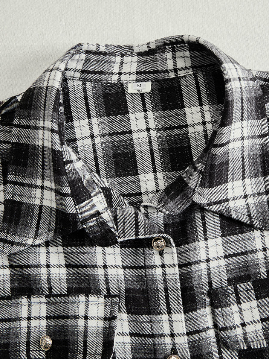 Helena – Vestido largo camisero con estampado de cuadros