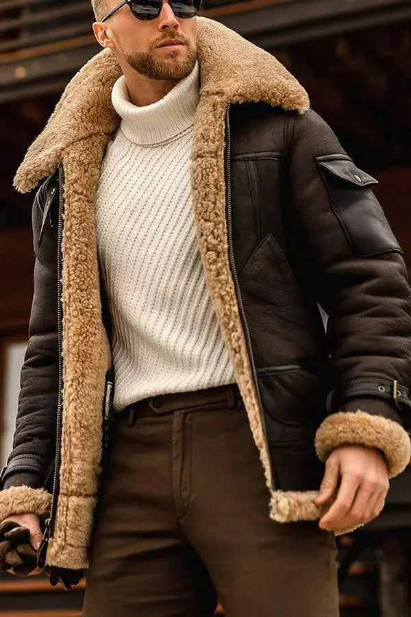 Mateo - Chaqueta hombre con forro de borrego y cuello aviador