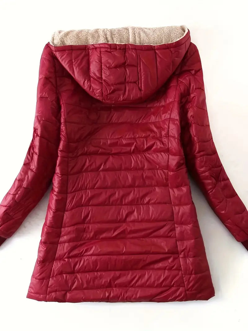 Carolina - Chaqueta de mujer acolchada con forro de borreguito y capucha