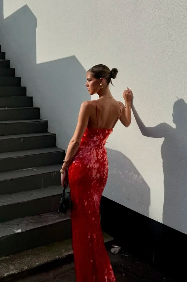 Valentina - Vestido largo de lentejuelas con tirantes finos mujer