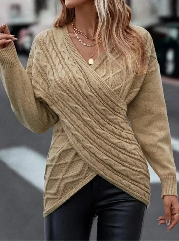 Valeria - Jersey de punto cruzado con diseño trenzado mujer