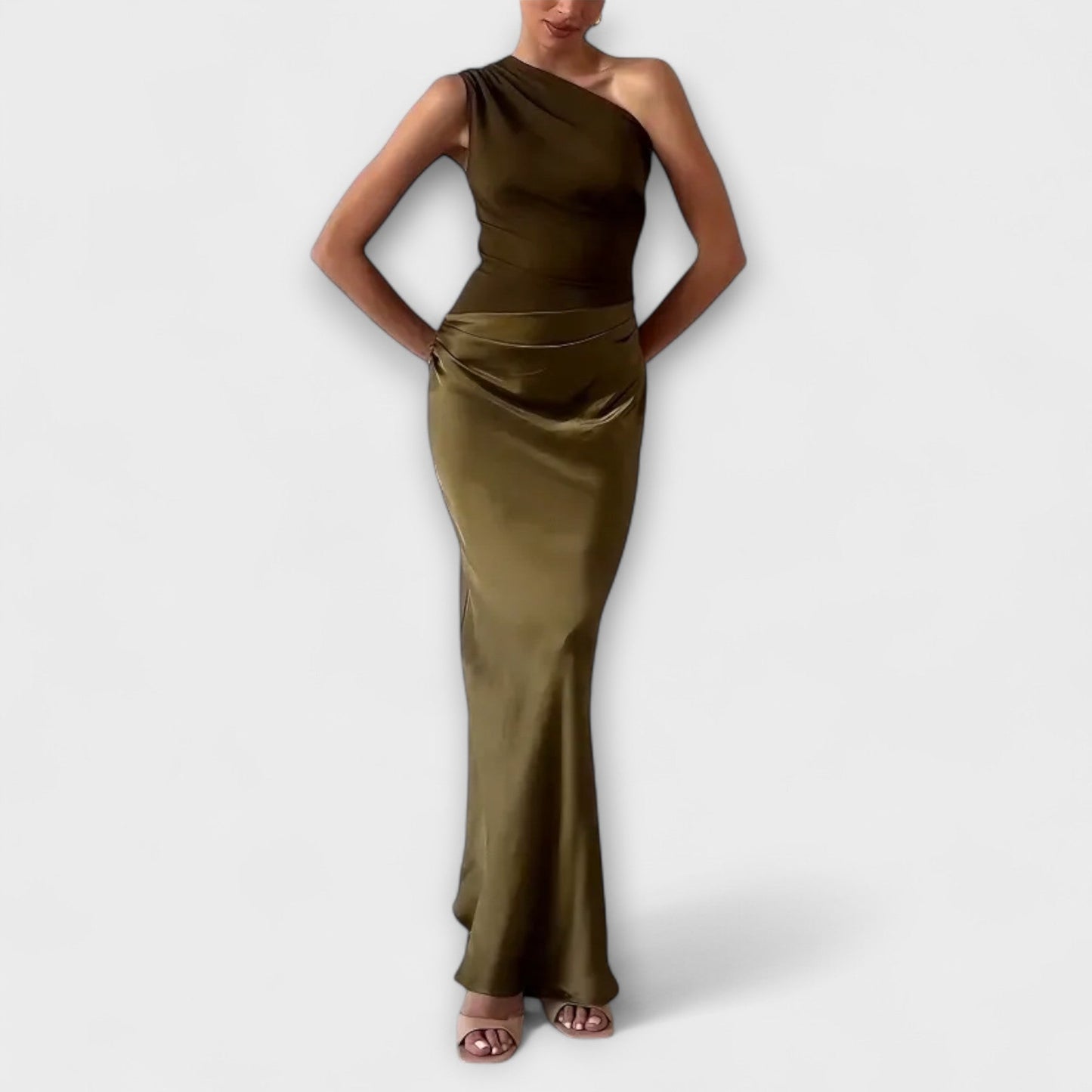 Adriana - Vestido largo satinado asimétrico