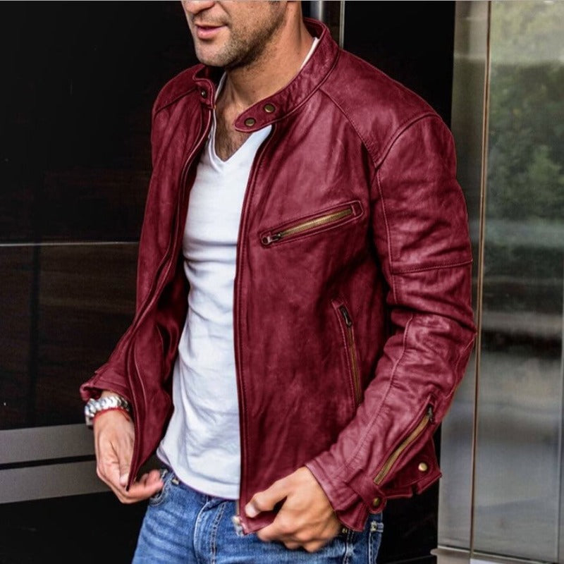 Álvaro - Chaqueta de cuero estilo biker con cremalleras hombre