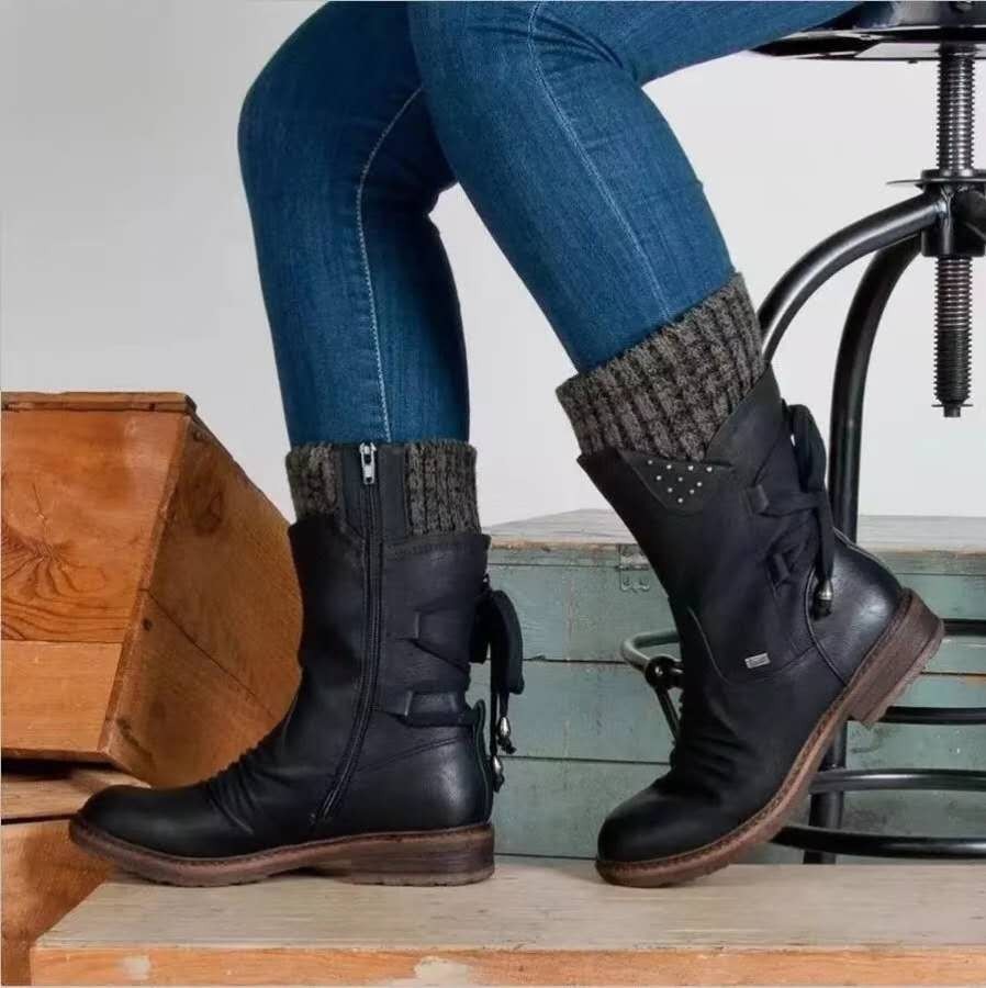 Alba - Botas altas de invierno con forro cálido y detalles tejidos
