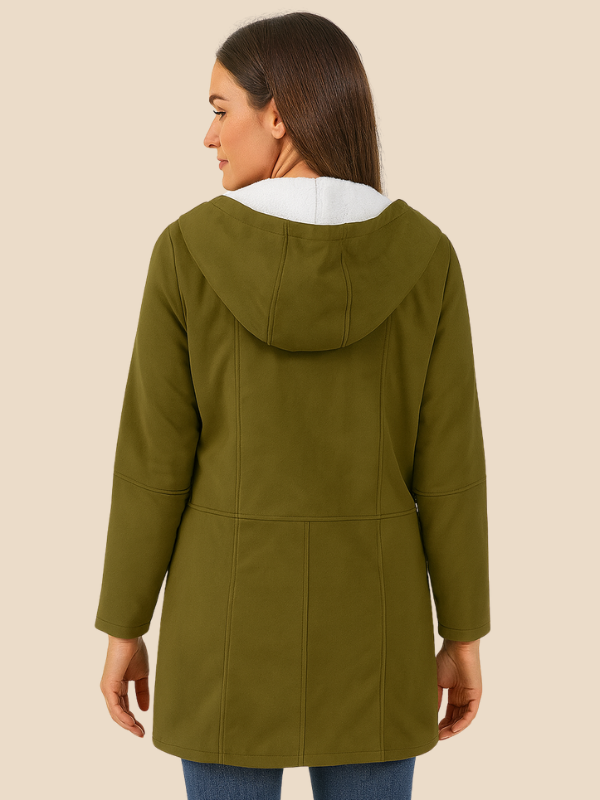 Sofía – Abrigo con forro de borrego y capucha para mujer