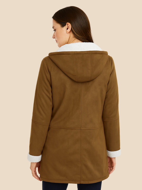 Sofía – Abrigo con forro de borrego y capucha para mujer
