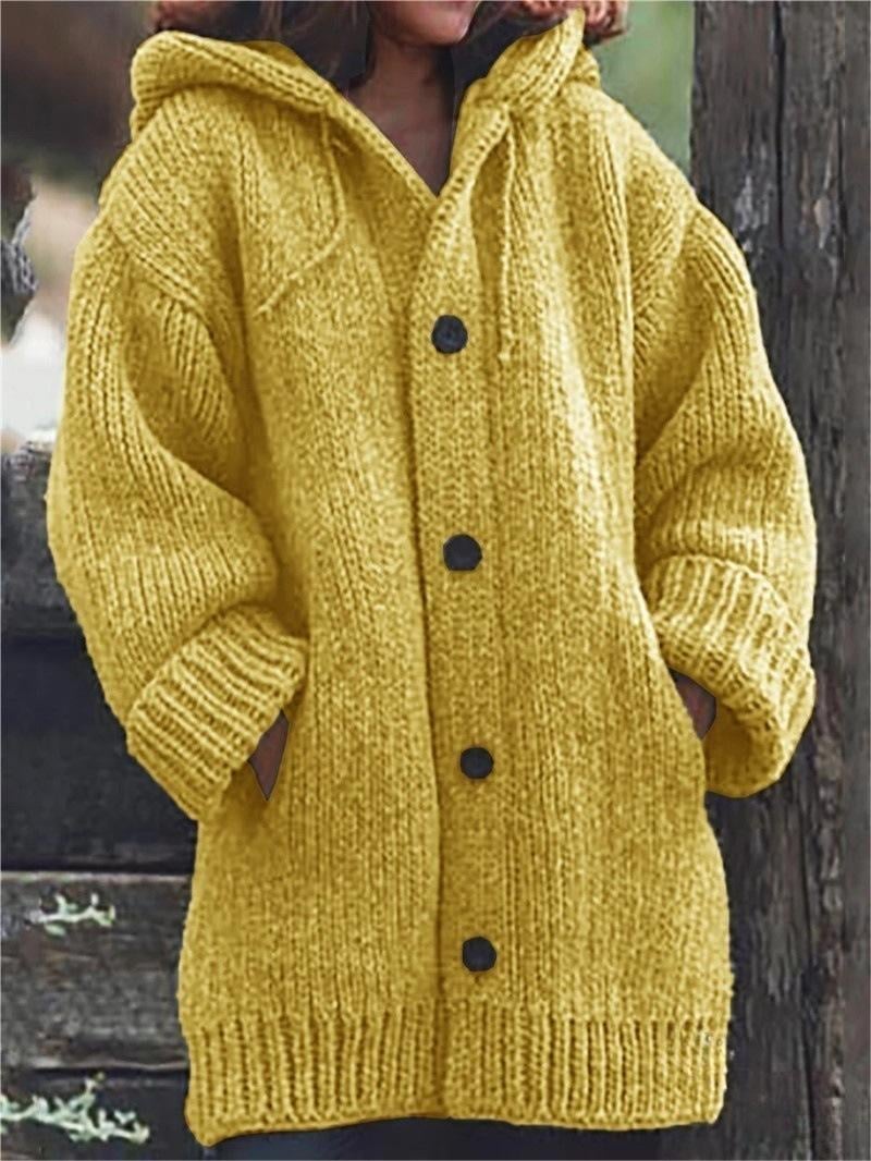 Marina – Chaqueta cachemira de punto grueso con capucha y botones para mujer