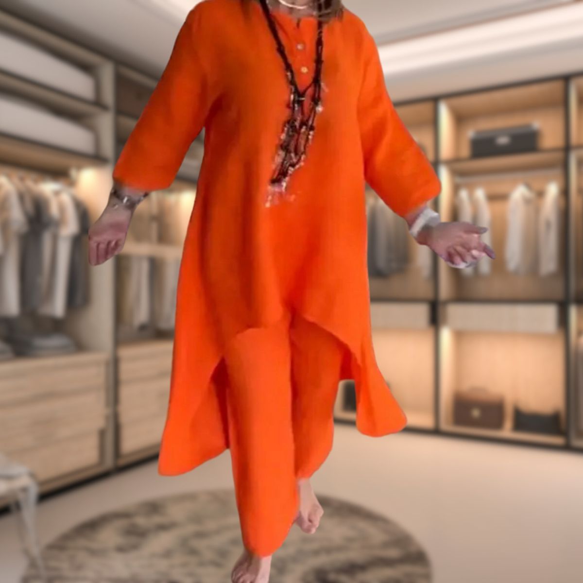 Elena - Conjunto de mujer con blusa larga asimétrica y pantalón ancho