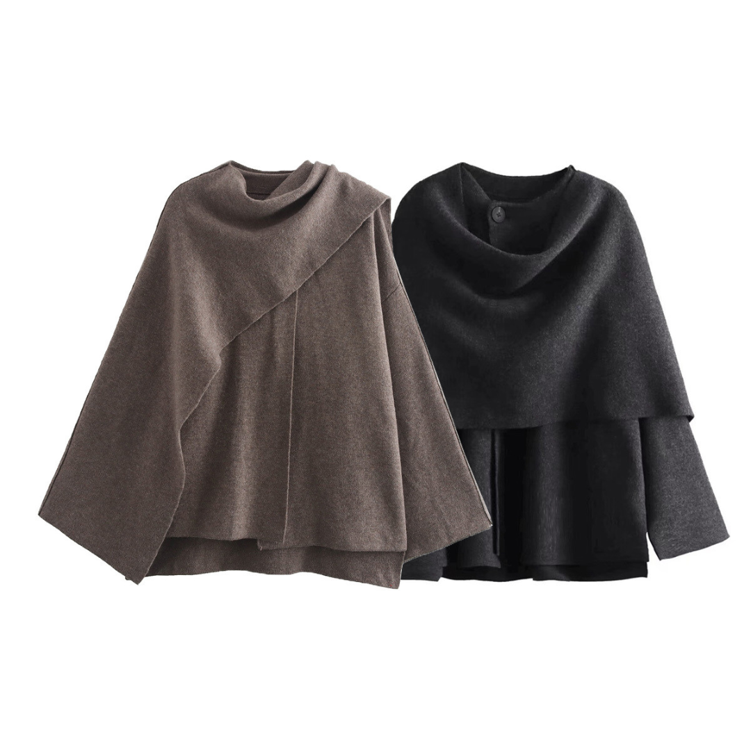 Aurora - Poncho de lana elegante con manga amplia mujer