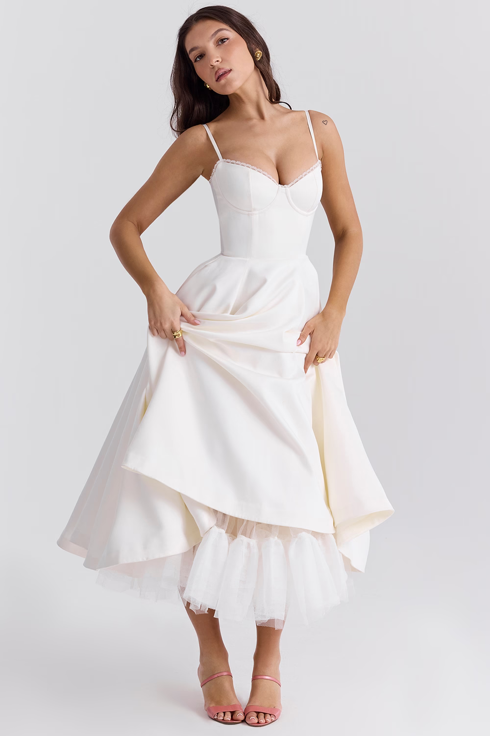 Claudia – Vestido Midi con Corset y Falda Evasé para Mujer