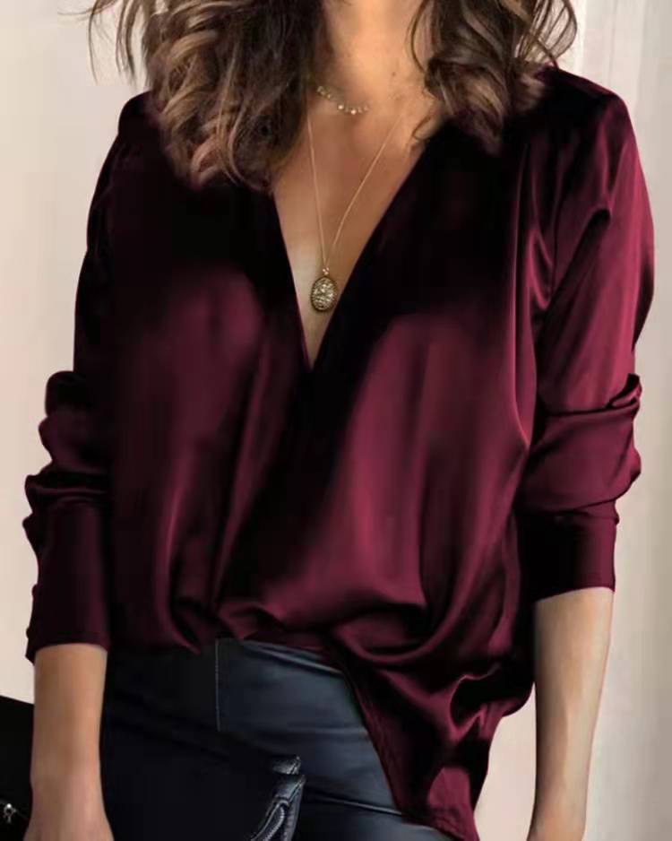 Helena - Blusa satinada de manga larga