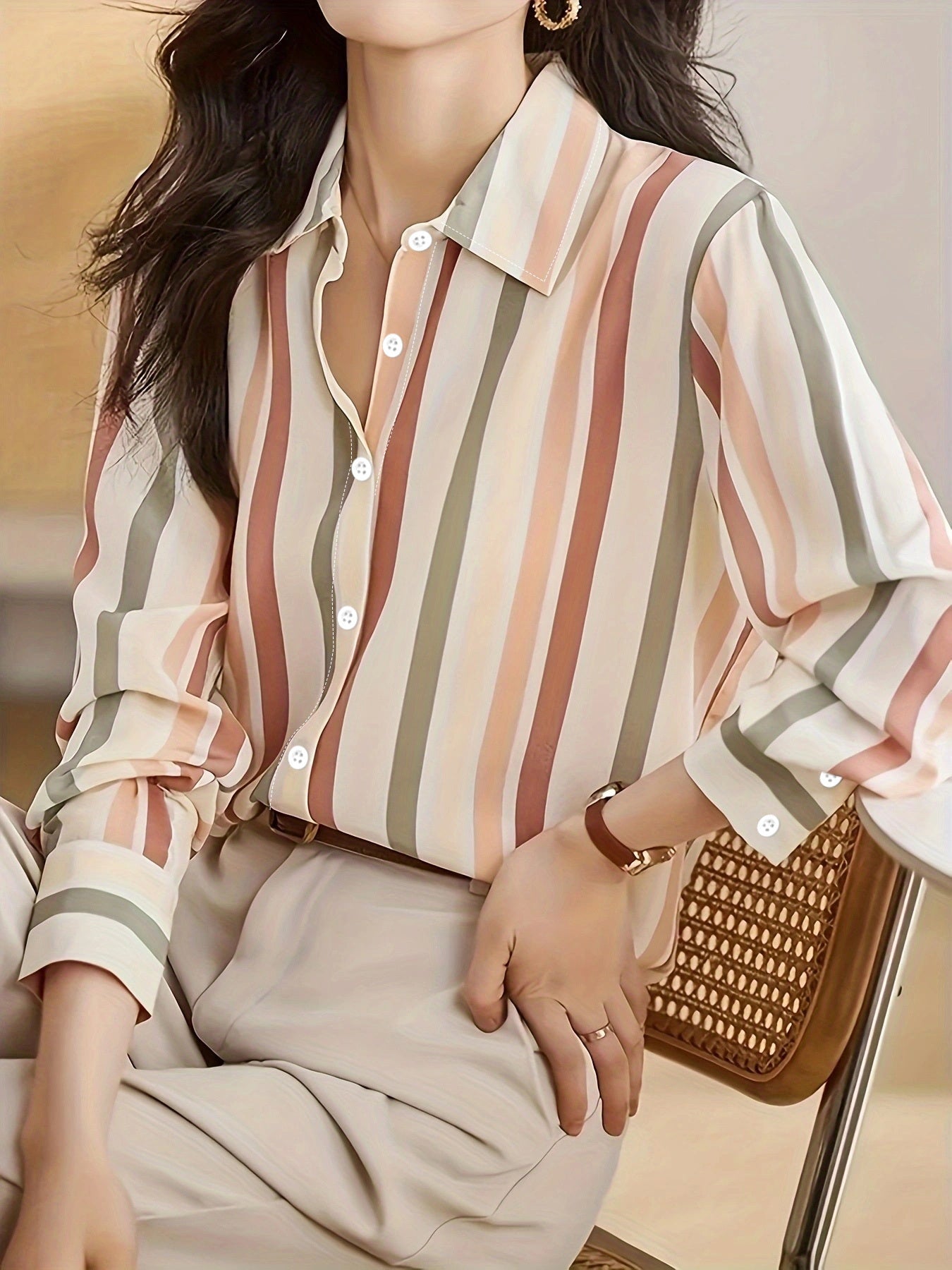 Lía – Camisa fluida de rayas verticales