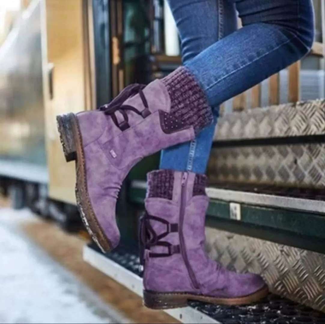Alba - Botas altas de invierno con forro cálido y detalles tejidos