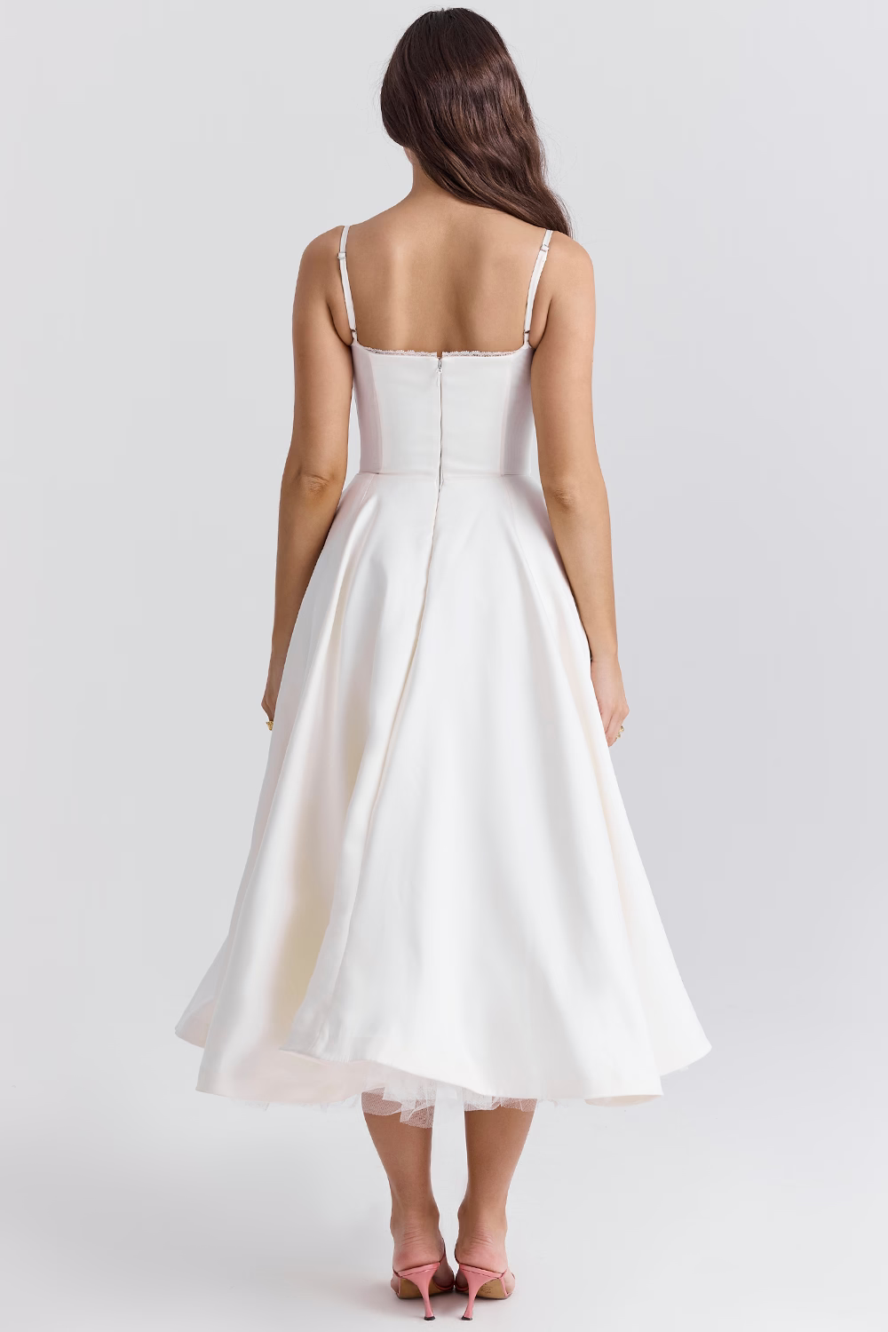 Claudia – Vestido Midi con Corset y Falda Evasé para Mujer