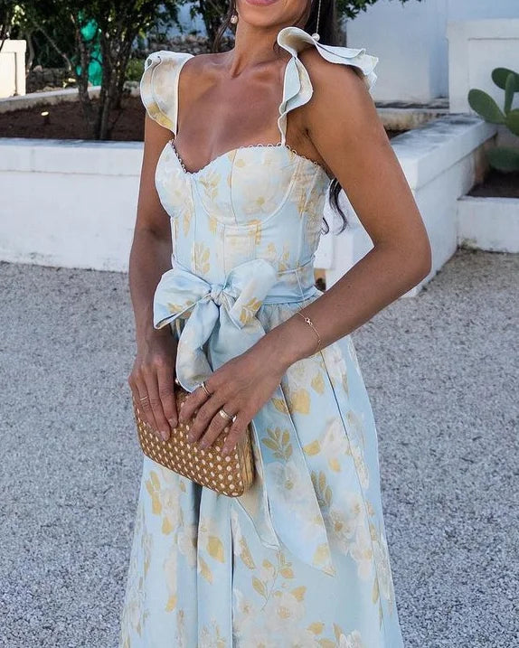Aitana - Vestido midi de mujer con tirantes y lazo en la cintura