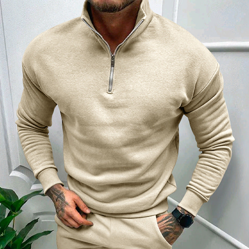 Enzo - Suéter de hombre con cremallera media y cuello alto