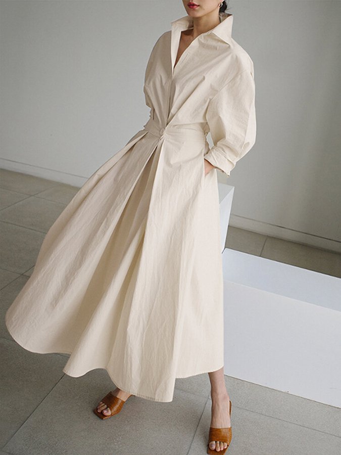 Marina - Vestido camisero blanco largo mujer