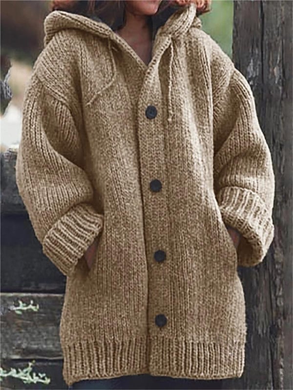 Marina – Chaqueta cachemira de punto grueso con capucha y botones para mujer