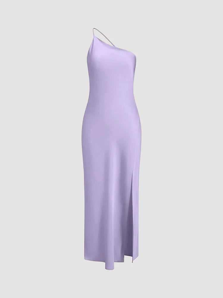Noelia – Vestido largo satinado de un hombro para mujer