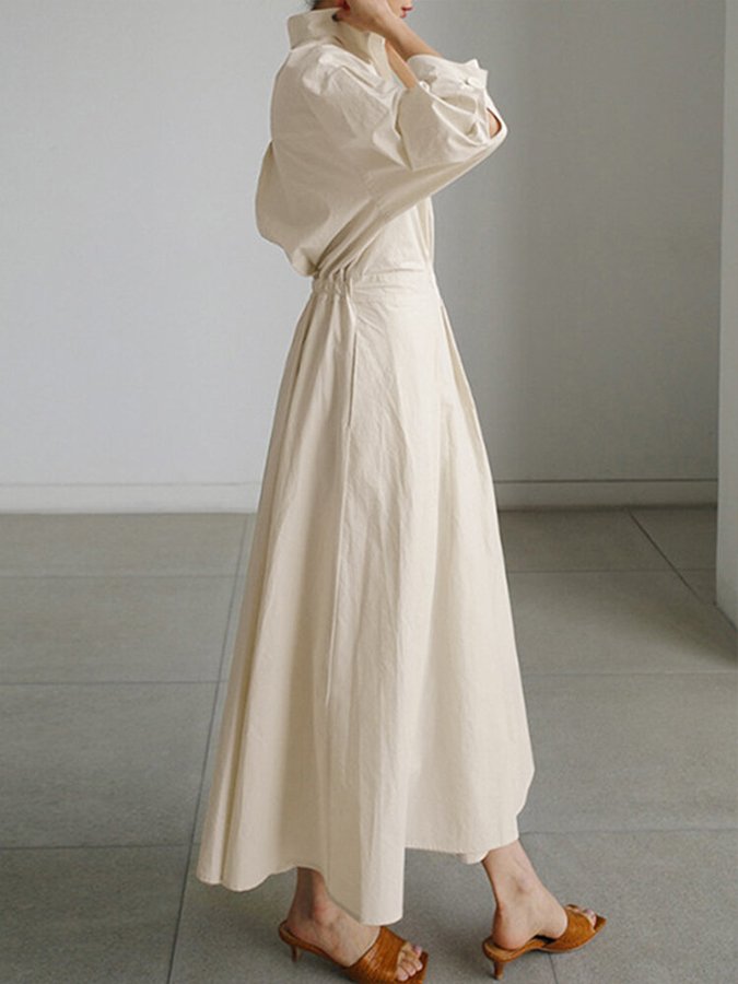Marina - Vestido camisero blanco largo mujer
