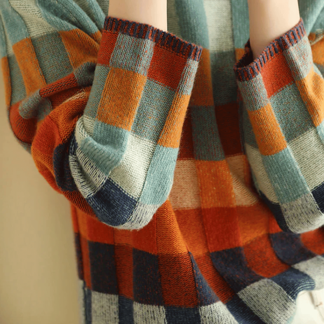 Camila - Suéter cashmere de cuadros cuello alto mujer