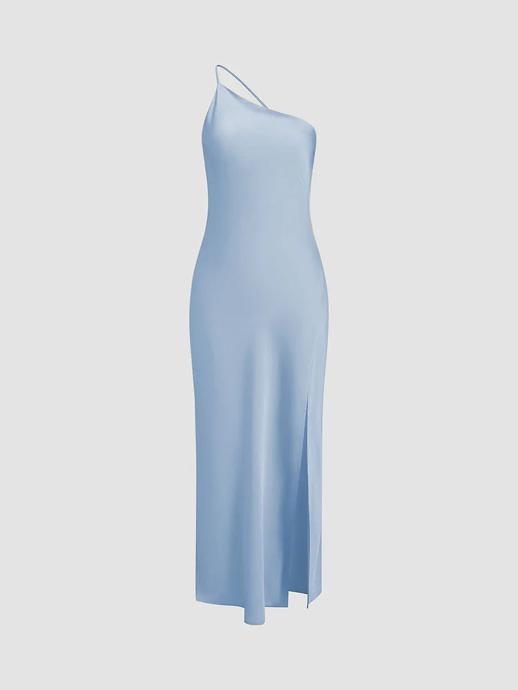 Noelia – Vestido largo satinado de un hombro para mujer