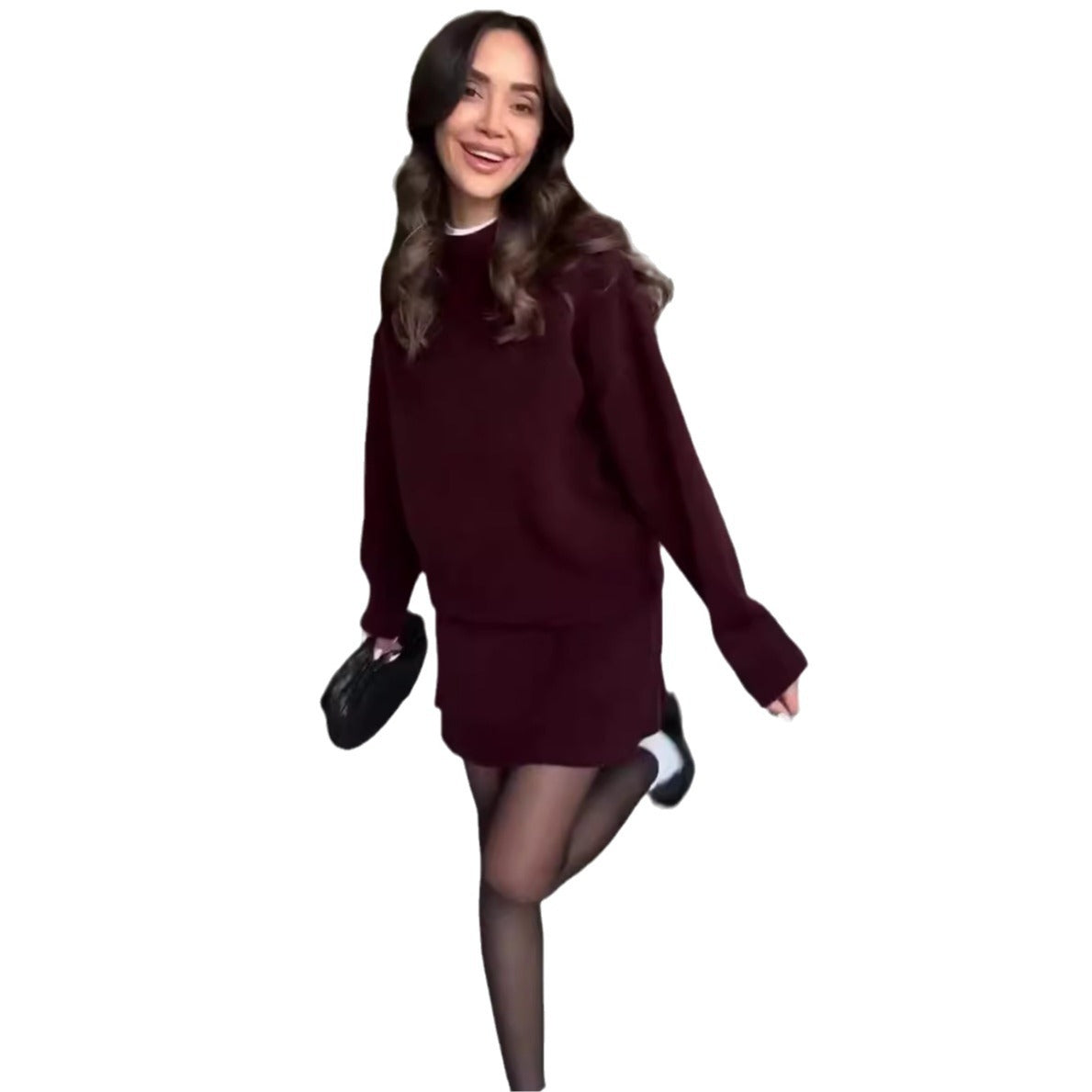 Sophia - Conjunto de suéter oversize y minifalda negra mujer