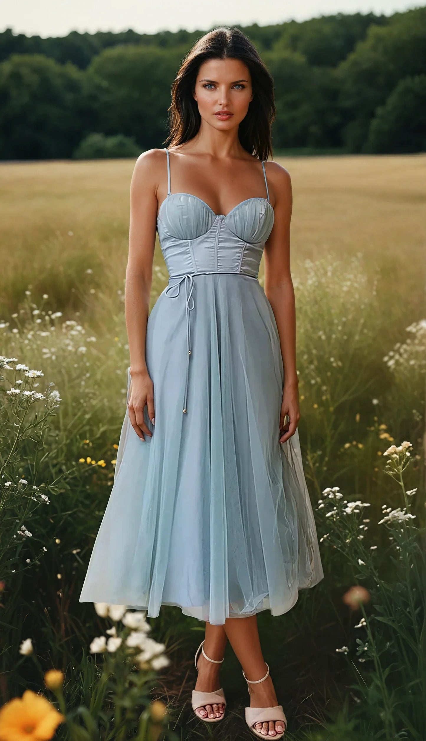 Isabelle – Vestido midi femenino con corsé y falda de tul delicada