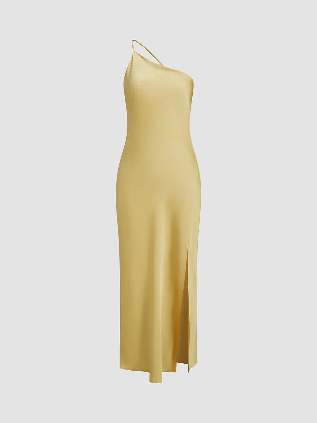 Noelia – Vestido largo satinado de un hombro para mujer