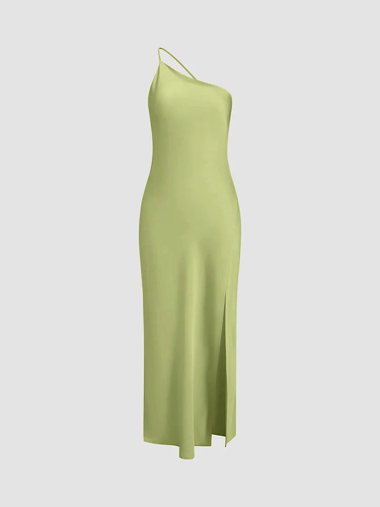 Noelia – Vestido largo satinado de un hombro para mujer