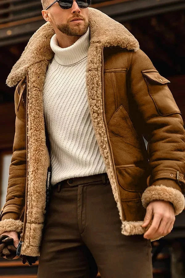 Mateo - Chaqueta hombre con forro de borrego y cuello aviador