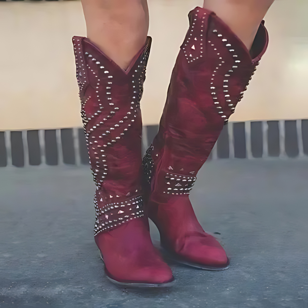 Roxy – Botas Vaqueras Cowboy Tachonadas con Estilo Desgastado