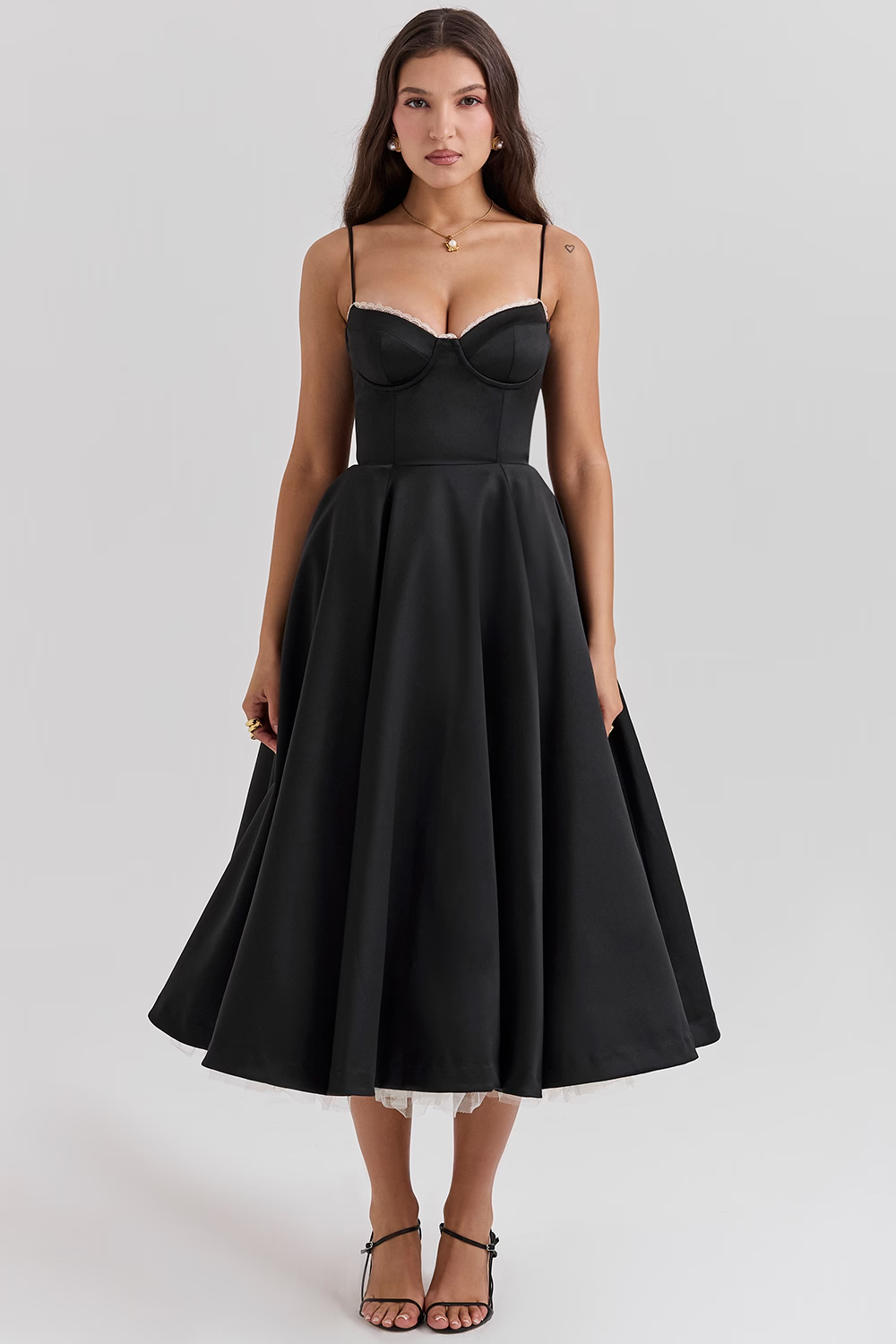 Claudia – Vestido Midi con Corset y Falda Evasé para Mujer