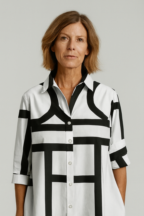Clara - Vestido camisero femenino con estampado geométrico
