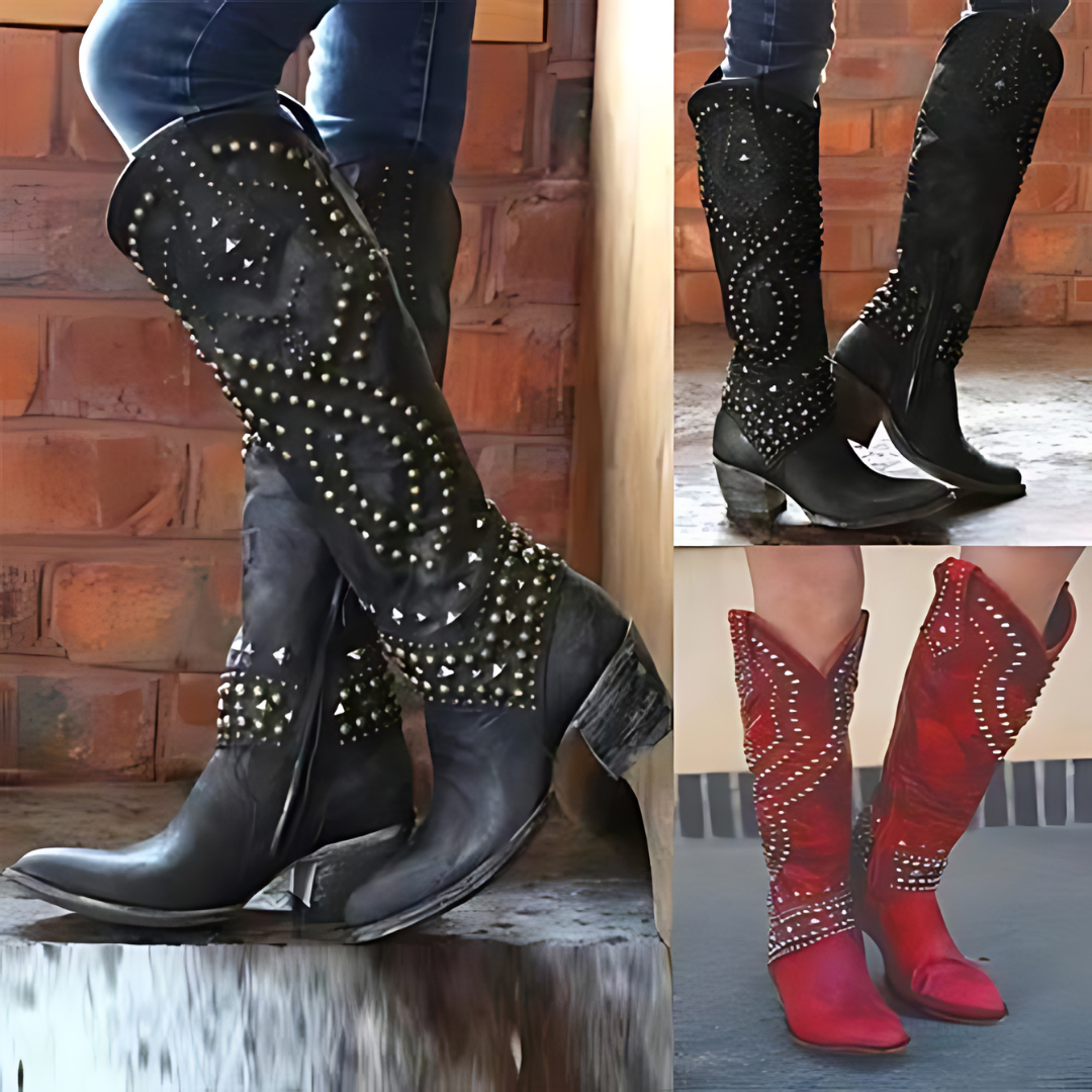 Roxy – Botas Vaqueras Cowboy Tachonadas con Estilo Desgastado
