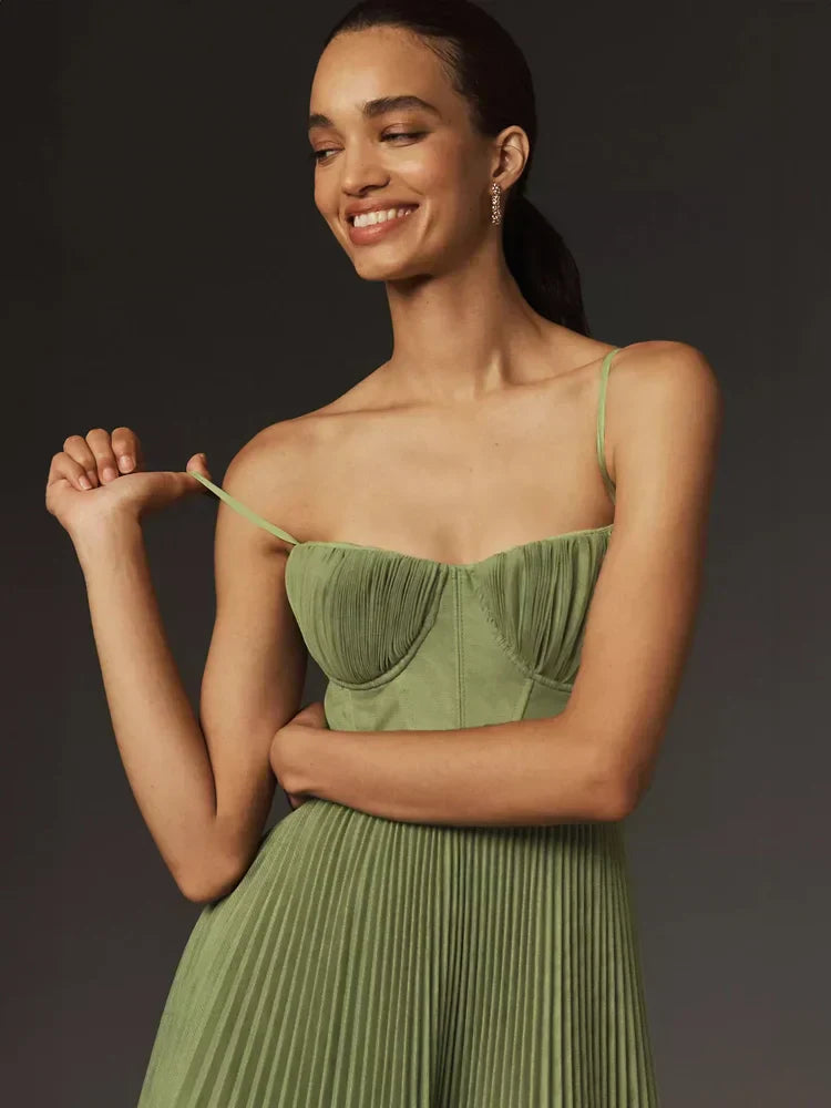 Sofía – Vestido Midi Plisado con Tirantes Finos para Mujer